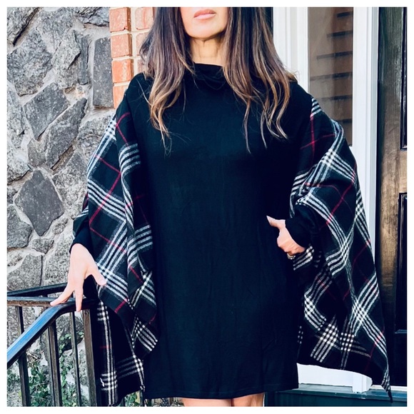 LAST ONE Boho Chic Black Cowl Neck cuff Sleeve Side pocket knit Dress - Picture 9 of 9